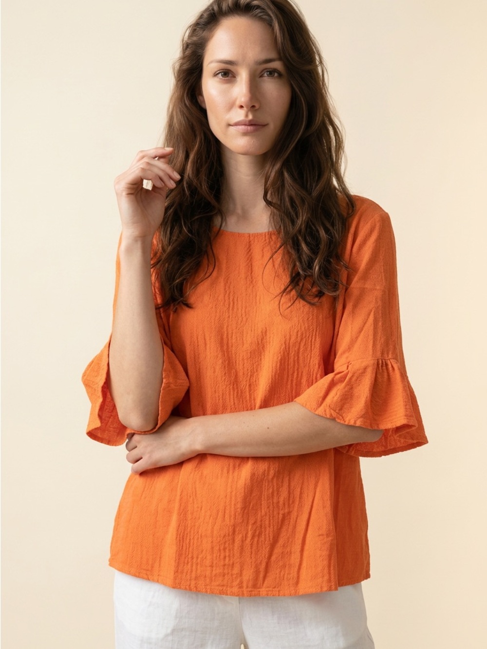 Cynthia Rowley Women’s Orange Ruffle Sleeve Top